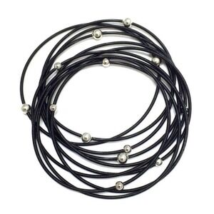 Piano Wire Bracelet Black with‎ silver beads